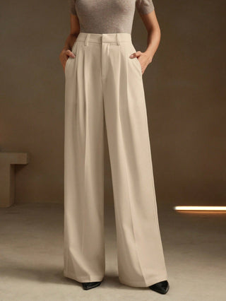 Solid Color Pleated Pocket Minimalist Flare Leg Pants