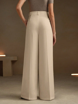 Solid Color Pleated Pocket Minimalist Flare Leg Pants