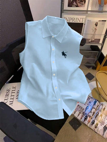 Clasi Women's Casual Sleeveless Buttoned Knight Print Shirt