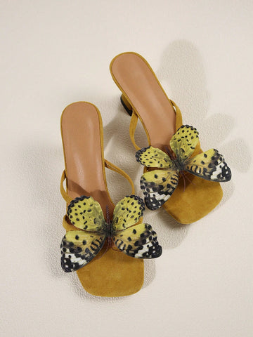 Square Toe Uncommon Design Butterfly Decor New Strap High Heel Sandals
