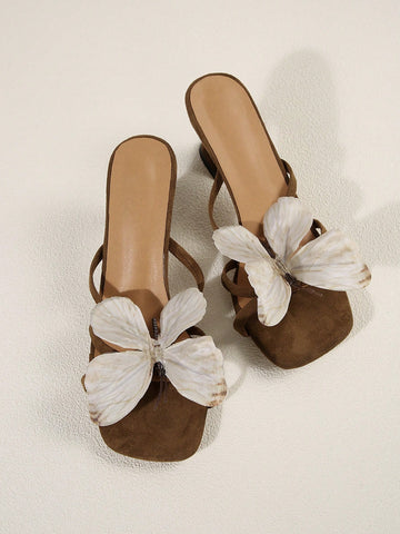 Square Toe Uncommon Design Butterfly Decor New Strap High Heel Sandals