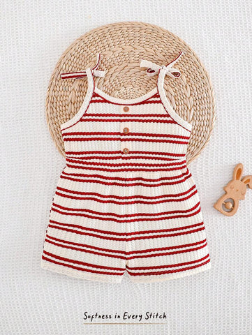 Cozy Pixies Baby Girl Stripe Knit Soft Jumpsuit Shorts