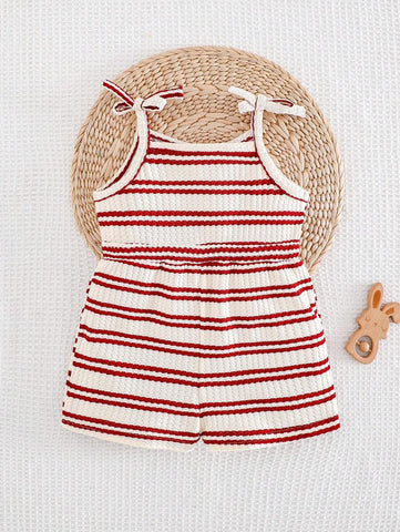 Cozy Pixies Baby Girl Stripe Knit Soft Jumpsuit Shorts