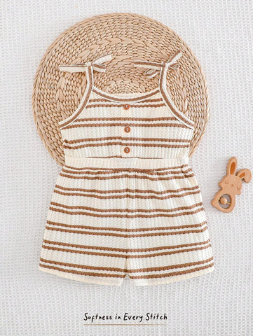 Cozy Pixies Baby Girl Stripe Knit Soft Jumpsuit Shorts