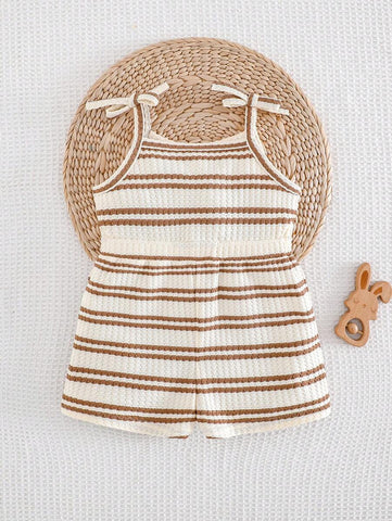 Cozy Pixies Baby Girl Stripe Knit Soft Jumpsuit Shorts