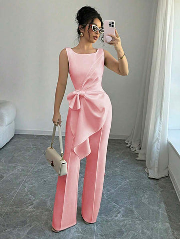 Elenzga Chic Sleeveless Top And Wide-Leg Pants Set
