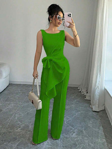 Elenzga Chic Sleeveless Top And Wide-Leg Pants Set