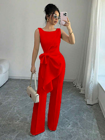 Elenzga Chic Sleeveless Top And Wide-Leg Pants Set