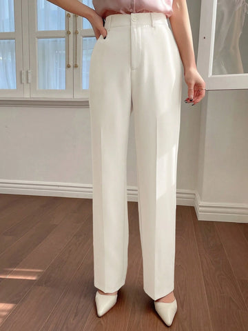 DAZY Women's Plain Pocket Straight Leg Business Casual Pants