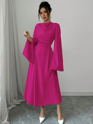 Women's Solid Color Turtleneck Flare Sleeve Elegant Dress