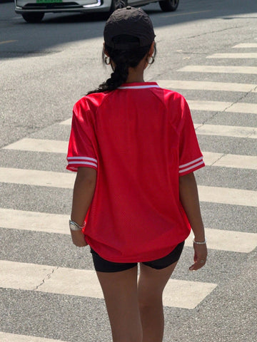 Women's Crew Neck Mid Sleeve Bow & Number Print Simple Casual T-Shirt