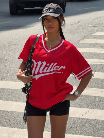 Women's Crew Neck Mid Sleeve Bow & Number Print Simple Casual T-Shirt