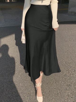 Solid Satin Fish Tail Long Skirt