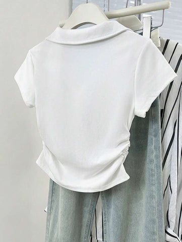 Women Casual Fashion Knight Printed Lapel Short Sleeve T-Shirt