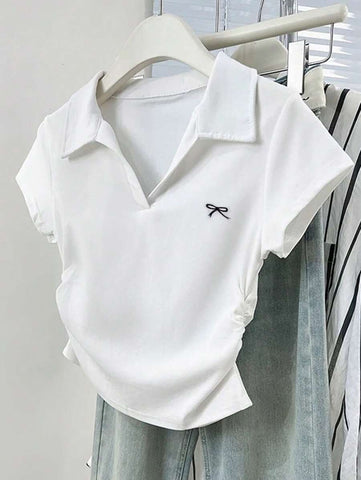 Women Casual Fashion Knight Printed Lapel Short Sleeve T-Shirt