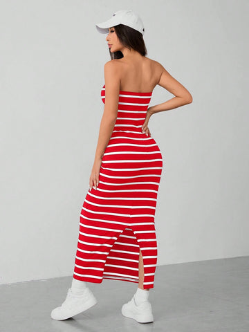 PETITE Striped Knitted Tube Top Women's Dress