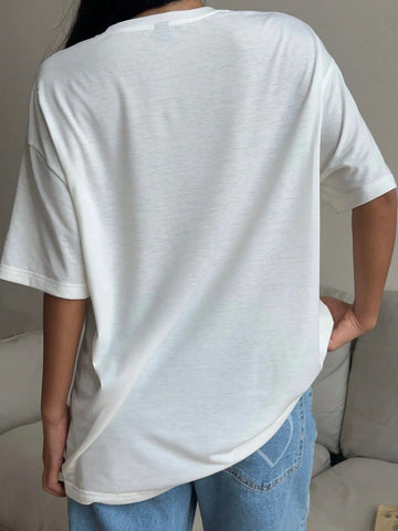 EZwear Oversized Casual Cherry Pattern Round Neck Short Sleeve T-Shirt