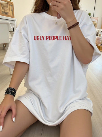 EZwear Oversized Casual Cherry Pattern Round Neck Short Sleeve T-Shirt