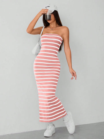 PETITE Striped Knitted Tube Top Women's Dress
