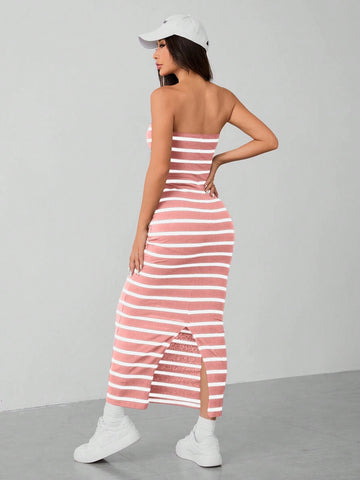 PETITE Striped Knitted Tube Top Women's Dress