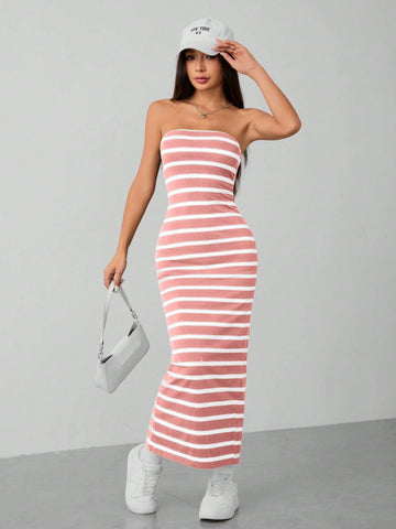 PETITE Striped Knitted Tube Top Women's Dress