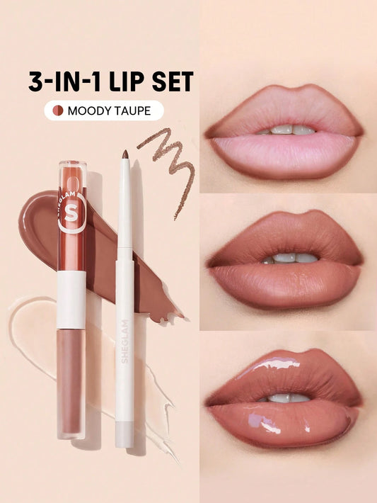 SHEGLAM Soft 90'S Glam Lip Liner And Lip Duo Set-Moody Taupe Lip Set