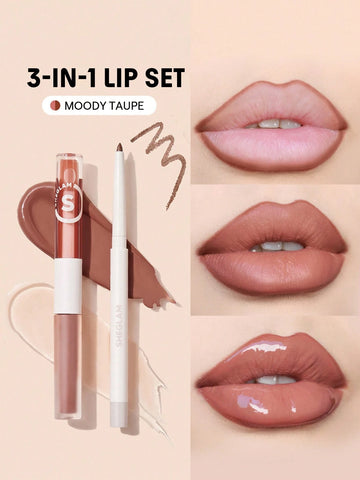 SHEGLAM Soft 90'S Glam Lip Liner And Lip Duo Set-Moody Taupe Lip Set