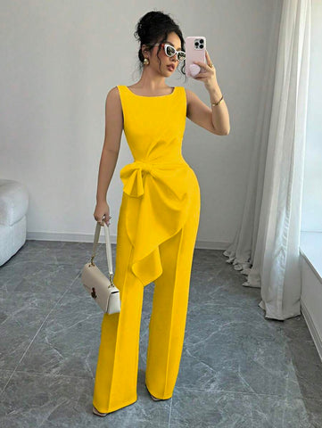 Elenzga Chic Sleeveless Top And Wide-Leg Pants Set