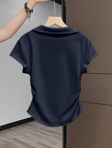 Women Casual Fashion Knight Printed Lapel Short Sleeve T-Shirt