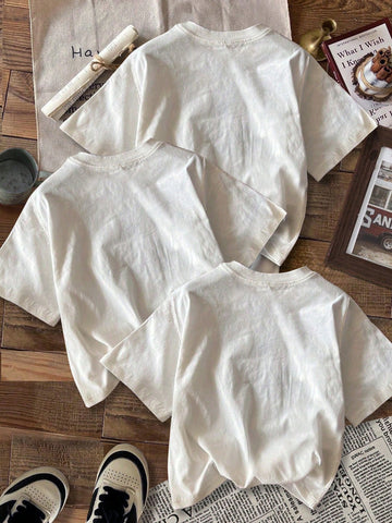 3pcs California Letter Graphic Round Neck Short Sleeve Cropped T-Shirt
