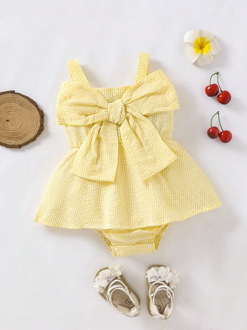 Baby Girls' Summer Casual Cute Car & Butterfly Knot Strap Striped Romper