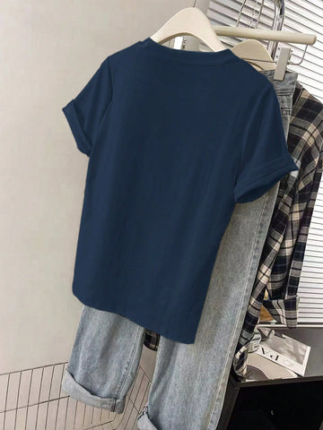 Women Graphic Embroidered Casual Comfortable Short Sleeve T-Shirt