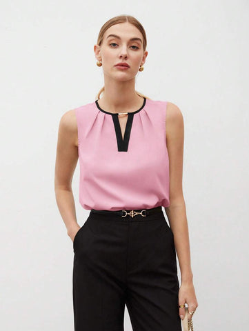 Women's Color Block Detail Pleated Hem Tank Top
