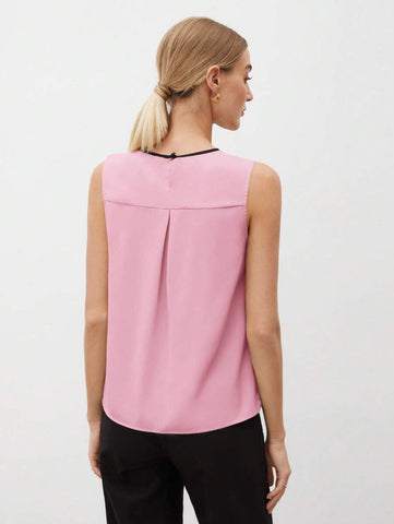 Women's Color Block Detail Pleated Hem Tank Top