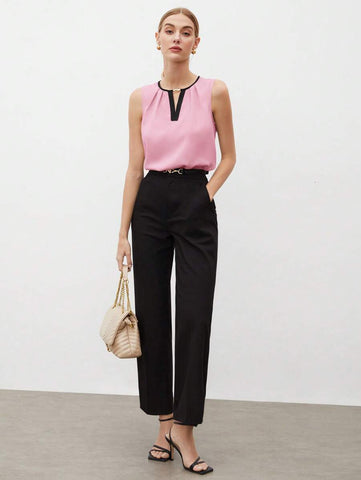 Women's Color Block Detail Pleated Hem Tank Top