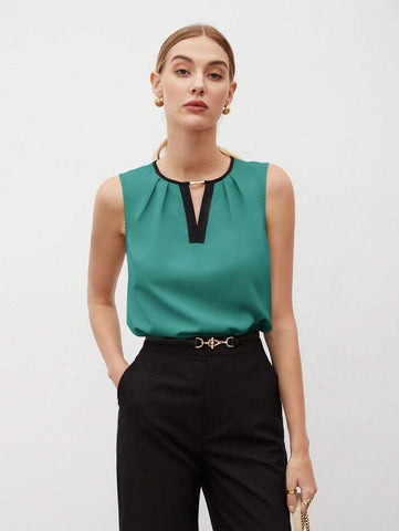 Women's Color Block Detail Pleated Hem Tank Top
