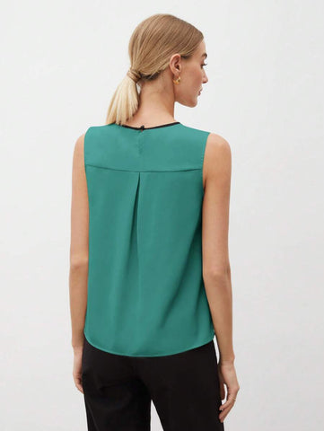 Women's Color Block Detail Pleated Hem Tank Top