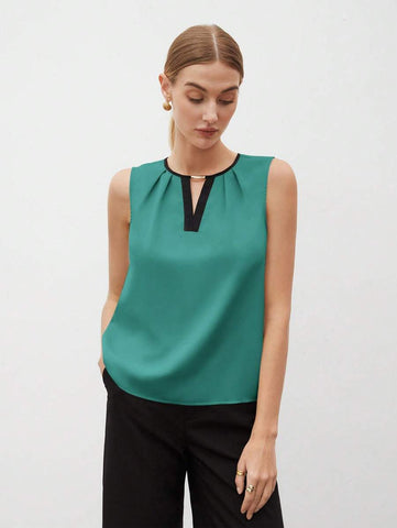 Women's Color Block Detail Pleated Hem Tank Top