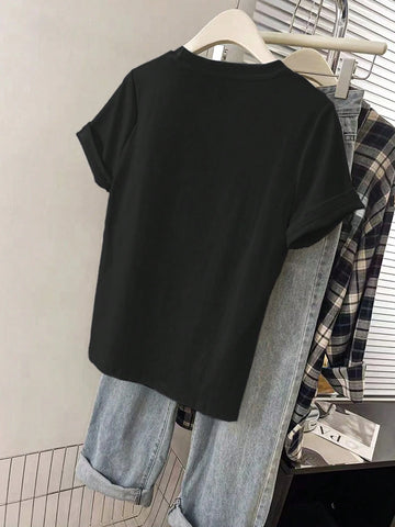 Women Graphic Embroidered Casual Comfortable Short Sleeve T-Shirt