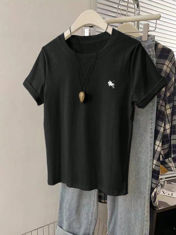 Women Graphic Embroidered Casual Comfortable Short Sleeve T-Shirt