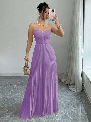 Elenzga Strapless Ruched Waist A-Line Elegant & Romantic Dress