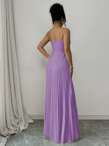 Elenzga Strapless Ruched Waist A-Line Elegant & Romantic Dress
