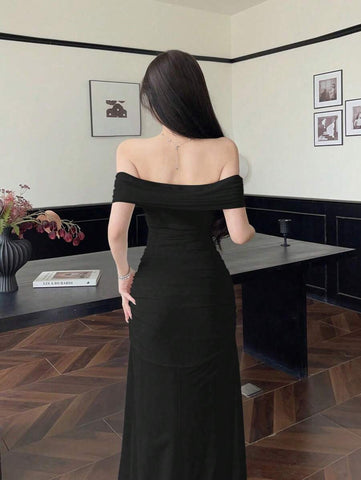 Women's Mesh Off Shoulder Ruched Waist Dress