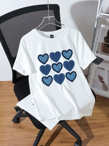 EZwear Oversized Casual Cherry Pattern Round Neck Short Sleeve T-Shirt