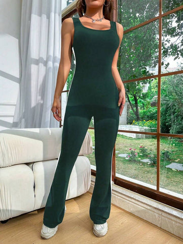 Flirla Simple & Versatile Casual Sports Flared Jumpsuit
