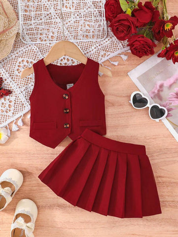 2pcs/Set Baby Girls Summer Sleeveless Top And Skirt Set