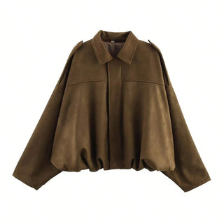 Solid Color Faux Suede Aviator Jacket