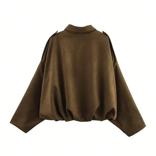 Solid Color Faux Suede Aviator Jacket