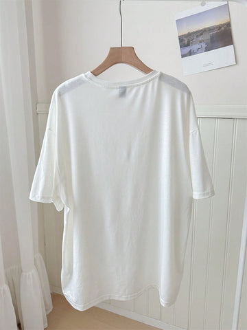 EZwear Oversized Casual Cherry Pattern Round Neck Short Sleeve T-Shirt