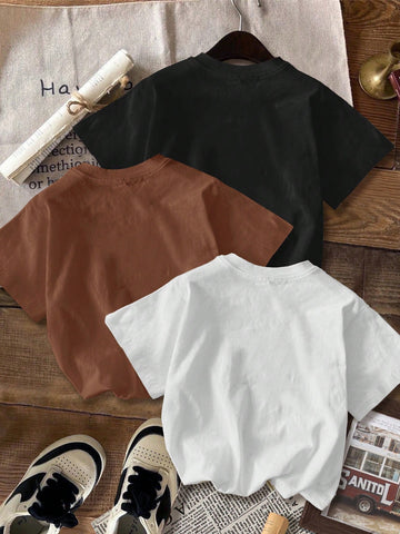 3pcs California Letter Graphic Round Neck Short Sleeve Cropped T-Shirt